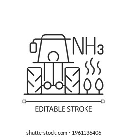 Farming linear icon. Agricultural air pollution comes from both farm equipment and farming itself. Thin line customizable illustration. Contour symbol. Vector isolated outline drawing. Editable stroke