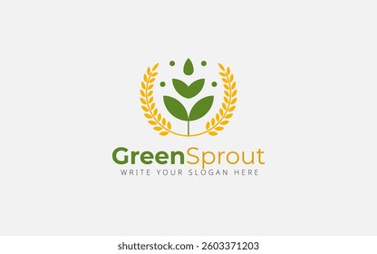 Farming logo with agronomy, wheat farm vector illustration 