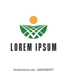 farming logo design concept idea with field and sun icon
