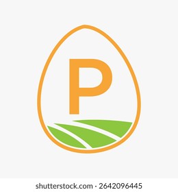 Farming Logo On Letter P Concept For Agriculture Symbol Vector Template