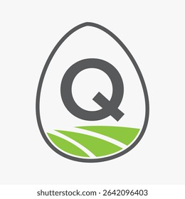 Farming Logo On Letter Q Concept For Agriculture Symbol Vector Template