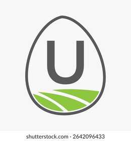 Farming Logo On Letter U Concept For Agriculture Symbol Vector Template