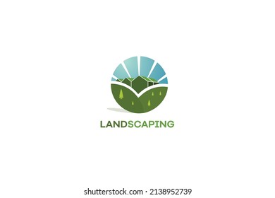 Farming logo template. Concept logo the farmer. Template with farm landscape. Label for natural farm products.