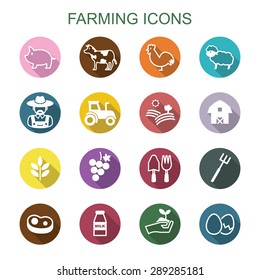 farming long shadow icons, flat vector symbols