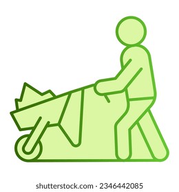 Farming man with cart flat icon. Person with garden trolley green icons in trendy flat style. Gardener with cart gradient style design, designed for web and app. Eps 10