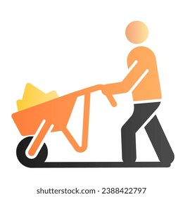 Farming man with cart flat icon. Person with garden trolley color icons in trendy flat style. Gardener with cart gradient style design, designed for web and app. Eps 10