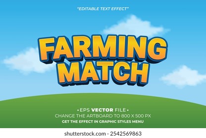 Farming match text effect 3d playful vector for game 