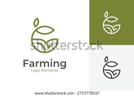 Farming Nature Leaf Logo Design, Abstract Green Plant and Circle field for Agriculture and Organic Brand