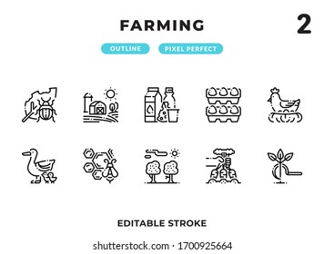 Farming Outline Icons Pack for UI. Editable Stroke. Pixel perfect thin line vector icon set for web design and website application.
