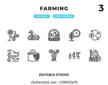 Farming Outline Icons Pack for UI. Editable Stroke. Pixel perfect thin line vector icon set for web design and website application.
