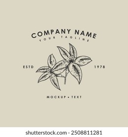 Modelo de modelo do logotipo da planta agrícola. Mão vintage desenhada. Ilustração vetorial