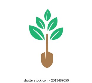 Farming Plants with tree trunk tool Logo design vector illustration on white background