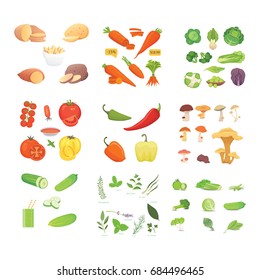 Farming production, vegetables icons set. Healthy food