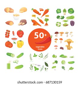 Farming production, vegetables icons set. Healthy food