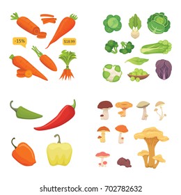 Farming production, vegetables icons set. Healthy food
