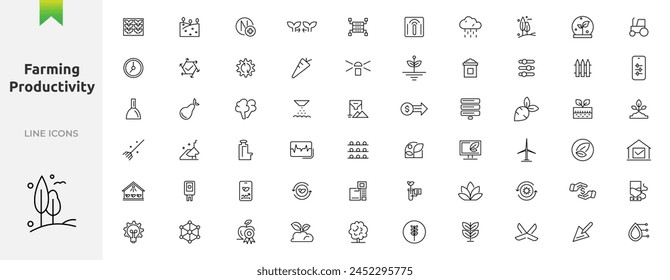 Farming productivity icons set. Agricultural business, harvest. UI flat icons collection. Outline icon collection. Thin outline icons pack