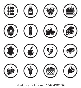 Farming Products Icons. Black Flat Design In Circle. Vector Illustration.