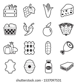 Farming Products Icons. Line With Fill Design. Vector Illustration.
