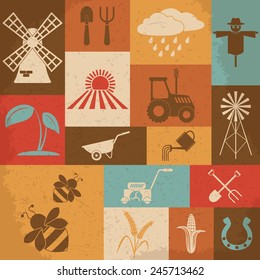 Farming retro icons. Vector illustration