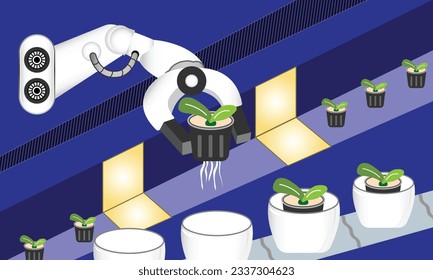 farming robot. flat design Smart robotic farmers concept, robot farmers, Agriculture technology, Farm automation. Vector, illustration.