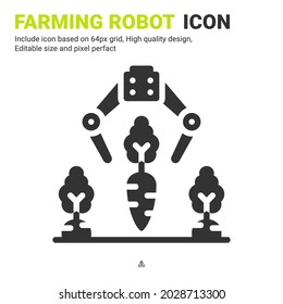 Farming robot icon vector with glyph style isolated on white background. Vector illustration robot arm sign symbol icon concept for digital farming, technology, industry, agriculture and all project