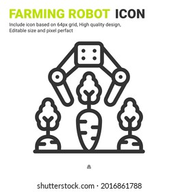 Farming robot icon vector with outline style isolated on white background. Vector illustration robot arm sign symbol icon concept for digital farming, technology, industry, agriculture and all project