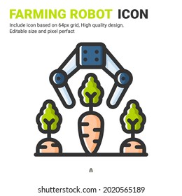 Proyector de icono del robot de cultivo con estilo de color de contorno aislado en fondo blanco. Ilustración vectorial robot brazo símbolo de símbolo de icono para agricultura digital, tecnología, industria, agricultura y aplicaciones