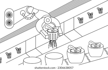 contorno de robot agrícola. diseño plano Concepto de agricultores robotizados inteligentes, agricultores robots, tecnología agrícola, automatización agrícola. Vector, ilustración.