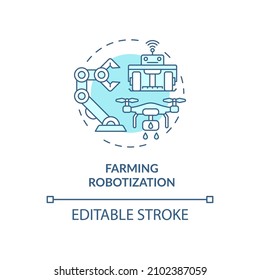 Farming robotization turquoise concept icon. Farm automation practices abstract idea thin line illustration. Isolated outline drawing. Editable stroke. Roboto-Medium, Myriad Pro-Bold fonts used