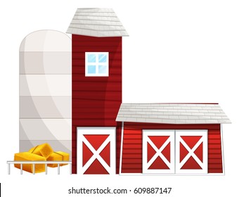 Farming scene with silo and barns illustration