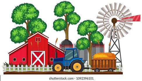 A Farming Scene and Tractor illustration