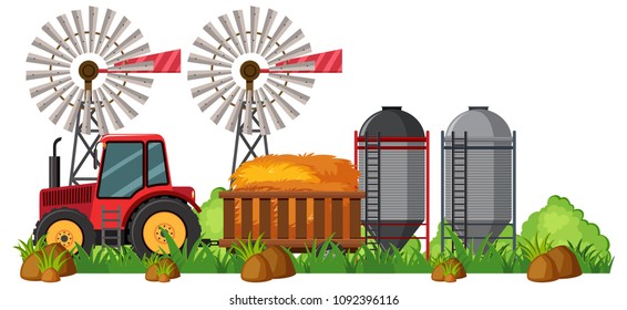 A Farming Scene and Tractor illustration