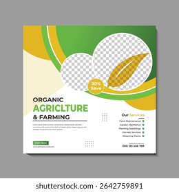 Farming service social media post design. Agricultural and farming services social media post and web banner template design