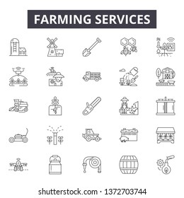 Farming services line icons, signs, vector set, outline illustration concept 