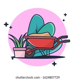 Farming with Soil Wagon Premium Icon Vector Illustration