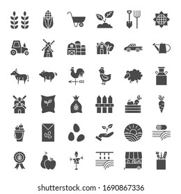 Farming Solid Web Icons. Vector Set of Countryside Glyphs.