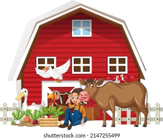 Farming theme with farm animals illustration