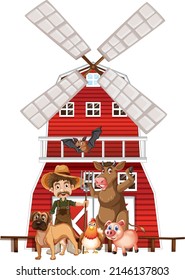 Farming theme with farmer and animals illustration