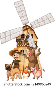 Farming theme with farmer and animals illustration