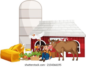 Farming theme with farmer and animals illustration