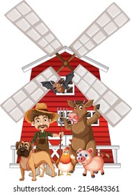 Farming theme with farmer and animals illustration