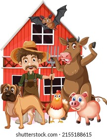 Farming theme with farmer and animals illustration