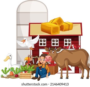 Tema agrícola con muchas ilustraciones animales