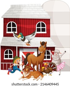 Farming theme with many animals illustration