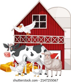 Farming theme with many animals illustration