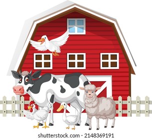 Farming theme with many animals illustration