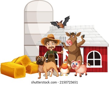 Farming theme with many animals illustration