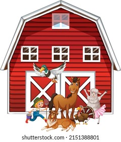 Farming theme with many animals illustration