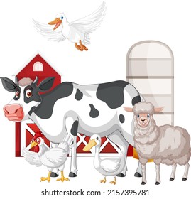 Farming theme with many animals illustration