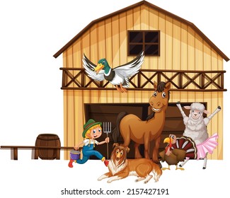 Farming theme with many animals illustration